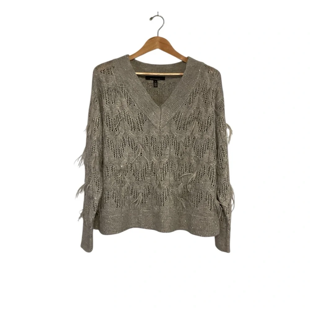 White House Black Market V-Neck Sweater - Silver size L‎
